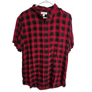 The Rail Mens Red Checker Button Shirt Size L Casual Hipster Skater Grunge Punk